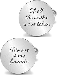 Kooer Personalized Engraved Cuff Links Tie Clip Set Custom Engrave Phrase Wedding Cufflinks Jewelry Gift for Father Dad Of all the Walks We've taken This one is my Favorite