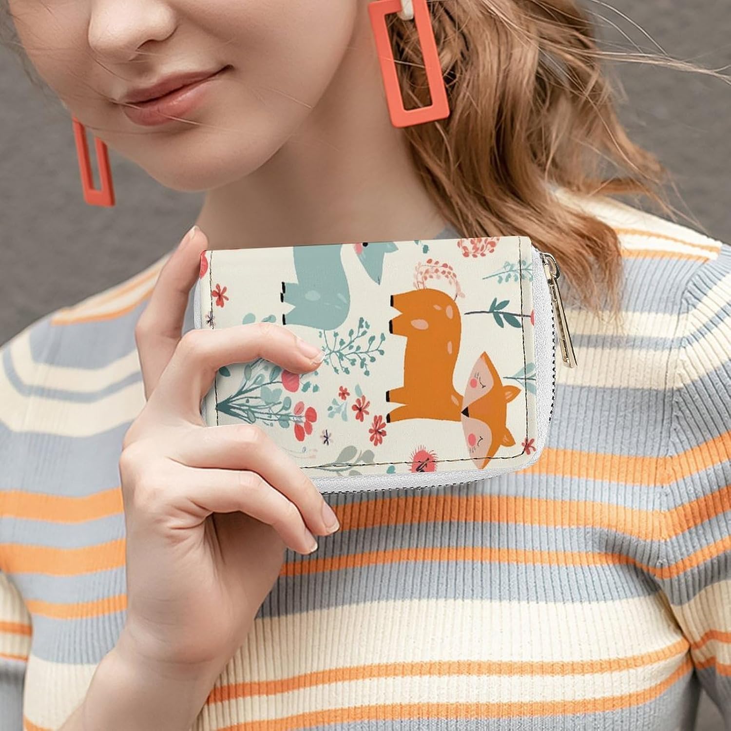 Cute Floral Animal Pattern Card Holder RFID Blocking,Credit Card Wallet for Women And Men,Card Case Organizer Bag with Zipper