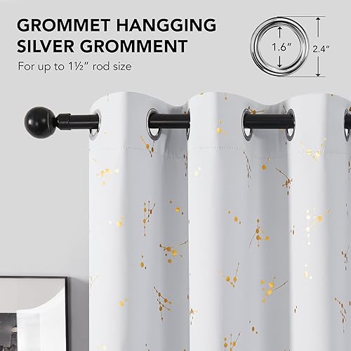 Miniatura 6 de Deconovo - Cortinas blackout con patrón de constelación, estampado metálico, ojales y bloqueo de luz para ventana de sala, 2 paneles