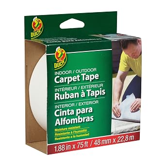 Duck Brand Indoor/Outdoor Carpet Tape, 1.88-Inch x 75 Feet, White 442062, Pack of 1