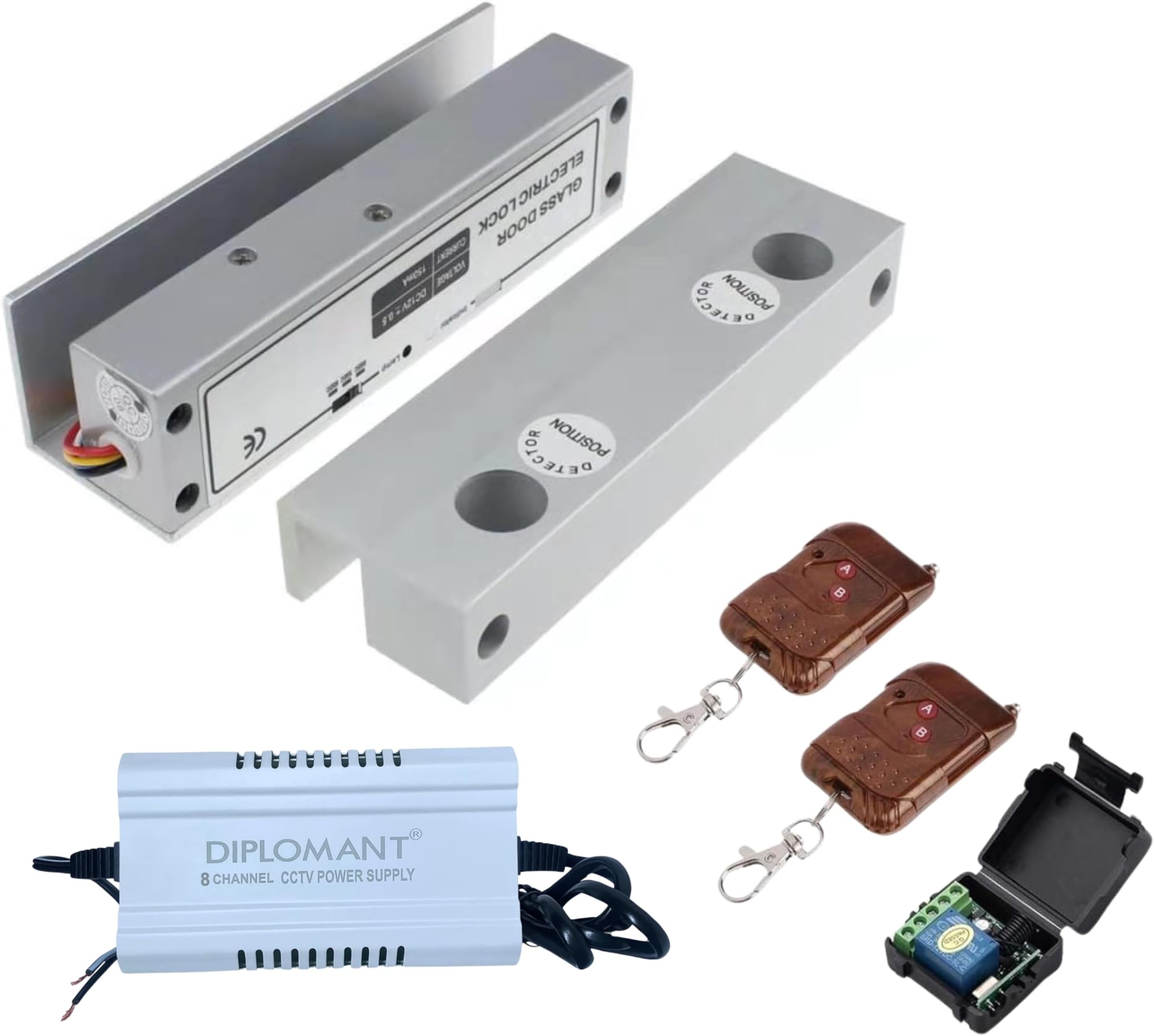 Fully Frameless Glass Door Lock with Adapter 12V Remote KIT and 2 REMOTES