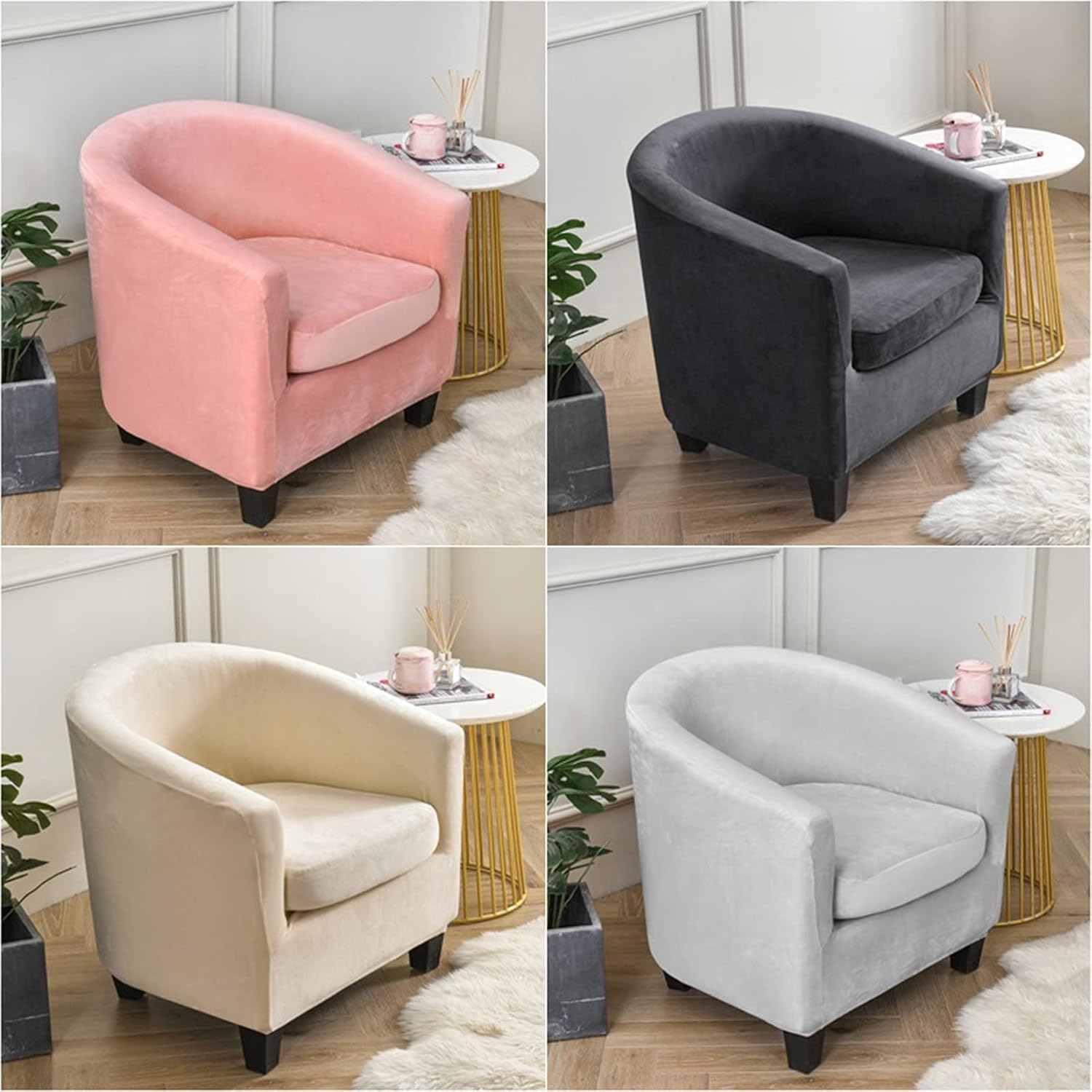 XJHKG Velvet Club Chair Cover Elastic Tub Armchair Seat Cover Removable Sofa Slipcovers for Bar Counter Bathtub Chair Covers (Color : Brown)