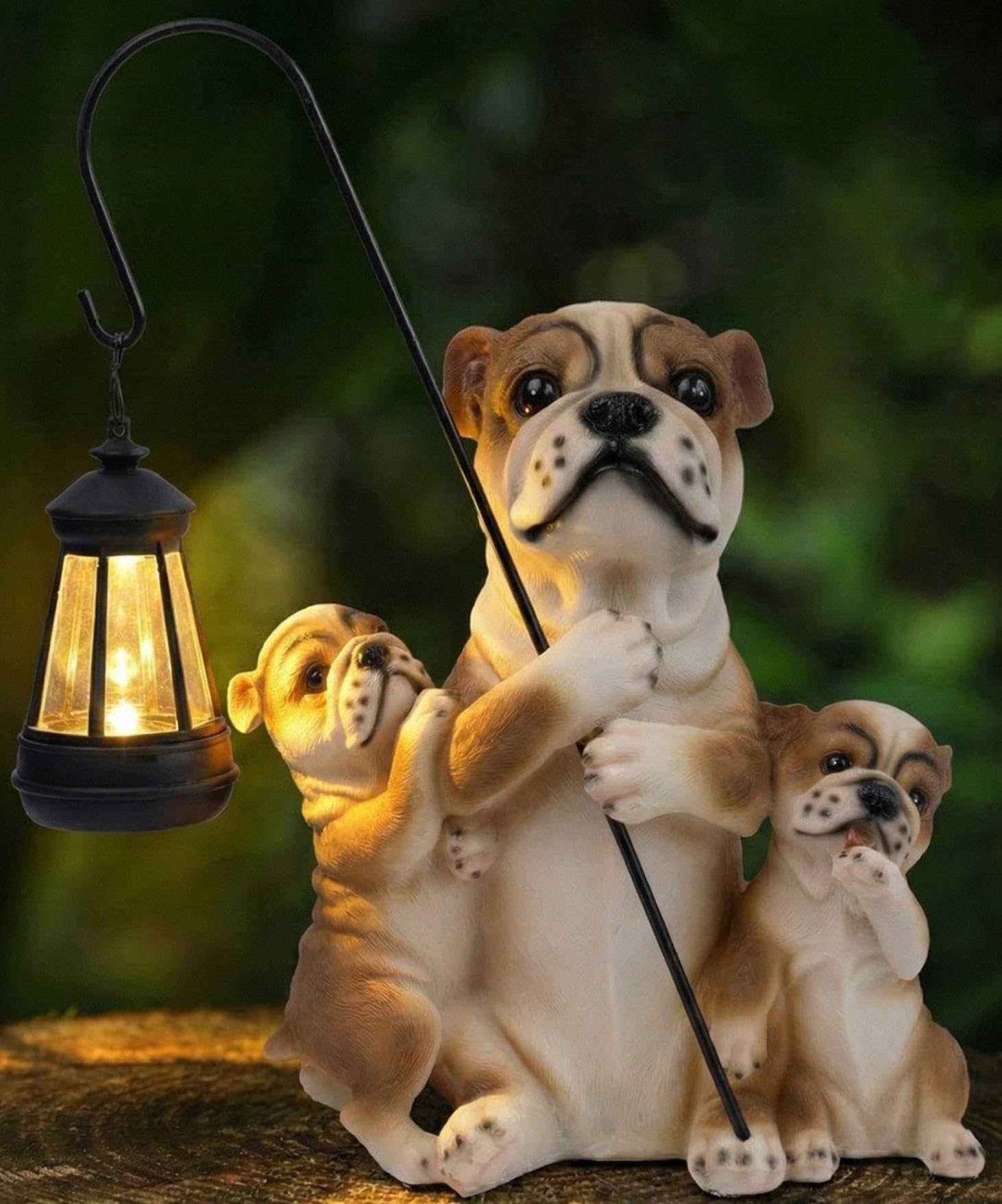 Solar Fighting Dogs Garden Statue Outdoor Figurine with Lights Decor for Porch Yard Decorations Homes Sculptures Statues