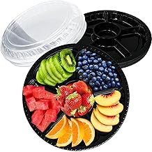 Tiaiidi 12 Pack Plastic Appetizer Trays with Lid,Disposable Clear Divided Serving Tray,6 Sectional Round Food Storage Container Platter for Party,Snack,Fruit,Vegetable
