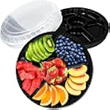 12 Pack Plastic Appetizer Trays with Lid,Disposable Clear Divided Serving Tray,6 Sectional Round Food Storage Container Platter for Party,Snack,Fruit,Vegetable