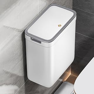 funest Bathroom Trash Can with Lid 10.2L/2.6 Gallon, Wall-Mounted or Floor Trash Bin, Odor-Proof Step-On Wastebasket, Space-Saving Garbage Can for Bathroom, Kitchen, Office, RV
