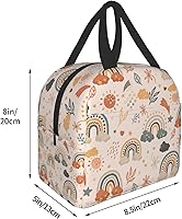 Vista 5 de Ucsaxue Lonchera estética bohemia con diseño de arco iris, pequeña lonchera aislada con bolsillo frontal, lonchera estética para congelar, lonchera