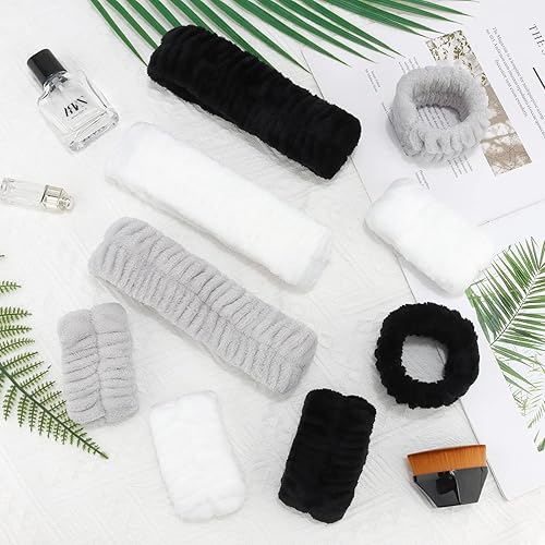 Miniatura 8 de YARIEW Juego de 9 diademas de spa y muñequeras, 3 piezas de maquillaje facial para lavado facial, diademas para la cabeza y 6 muñequeras para lavar