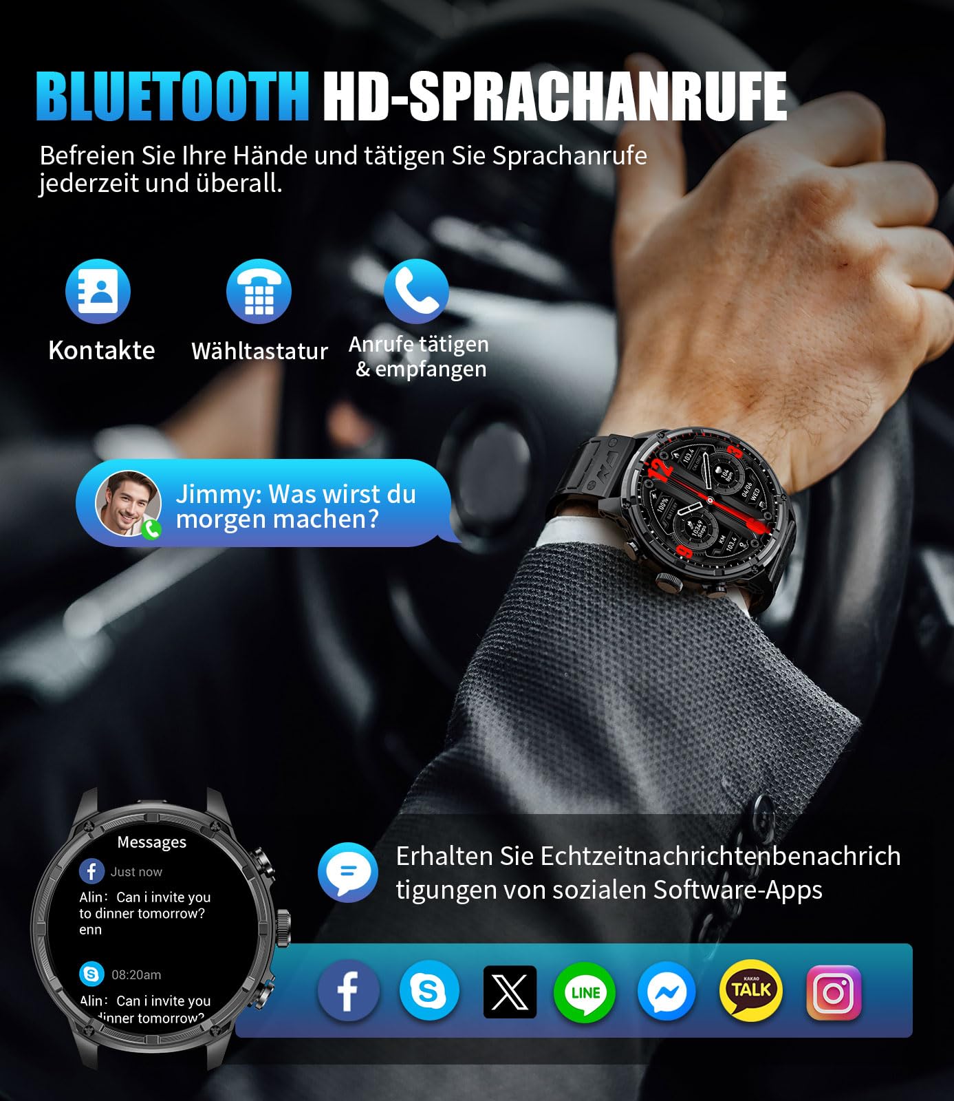 LIGE Smart Watch voor mannen, 1,8 inch HD IPS-scherm fitnesshorloge, 730 mAh bloeddruk, IP68 waterdichte SmartWatch, 120 sportmodus/slaapmonitoring/hartslagmeting, iOS Android Smart Horloges
