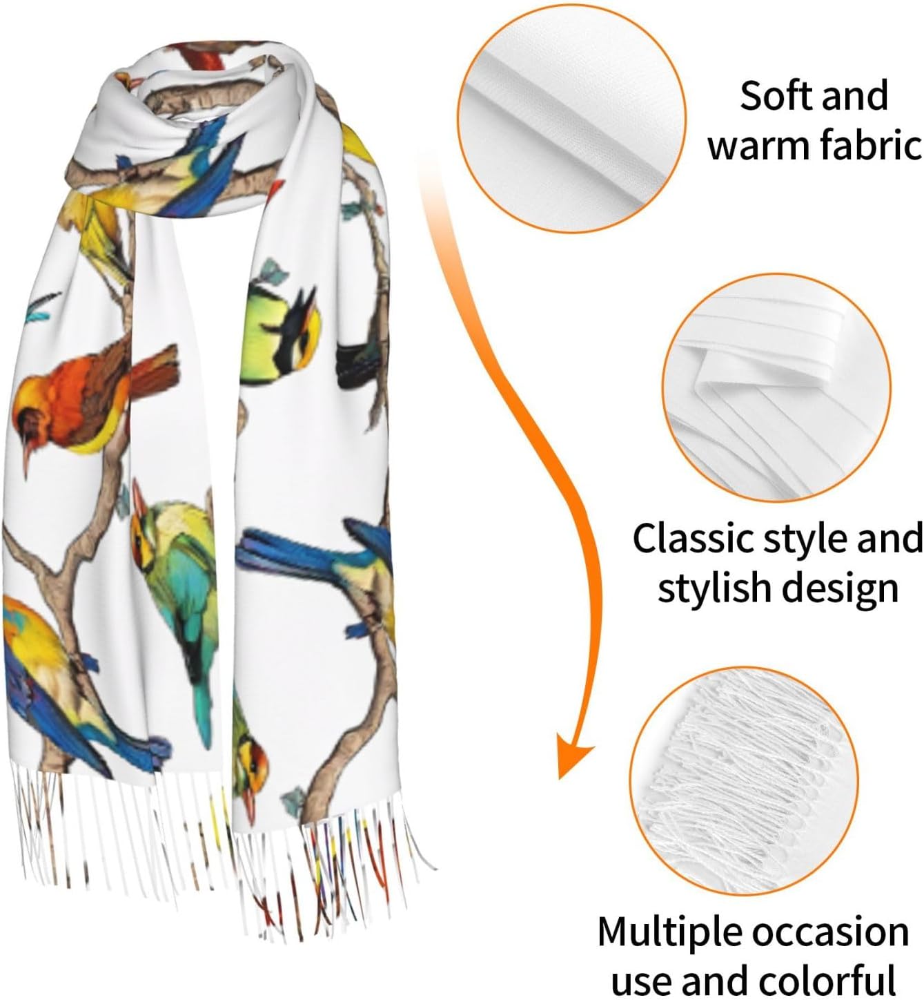(Parrot Birds and Tropical Tree) Women's Soft Warm Scarf Large Plush Shawl Wrap with Fringe Fashion Winter Scarves for Cold Weather