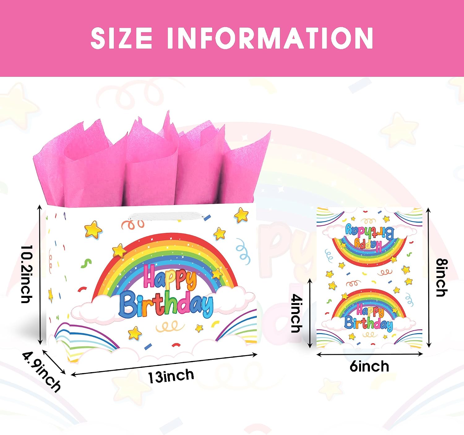 BATYONGOGA Colorful Rainbow Large 13” Gift Bag with Handles - Party Favor image 2