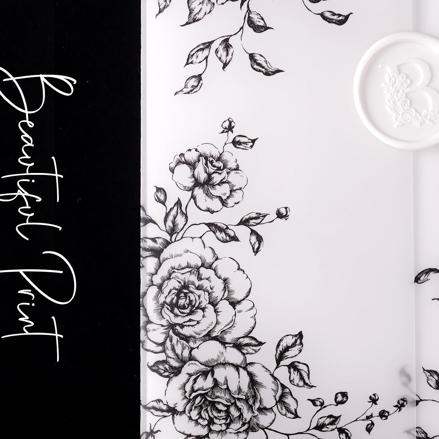 50 Pack Pre-Folded Vellum Jackets for 5x7 Invitations,AZAZA Translucent Invitation Sleeves,115GSM Vellum Jackets 5x7, Wedding Invitation Accessories, for Weddings Birthdays Baby Showers( Black Vintage Roses)