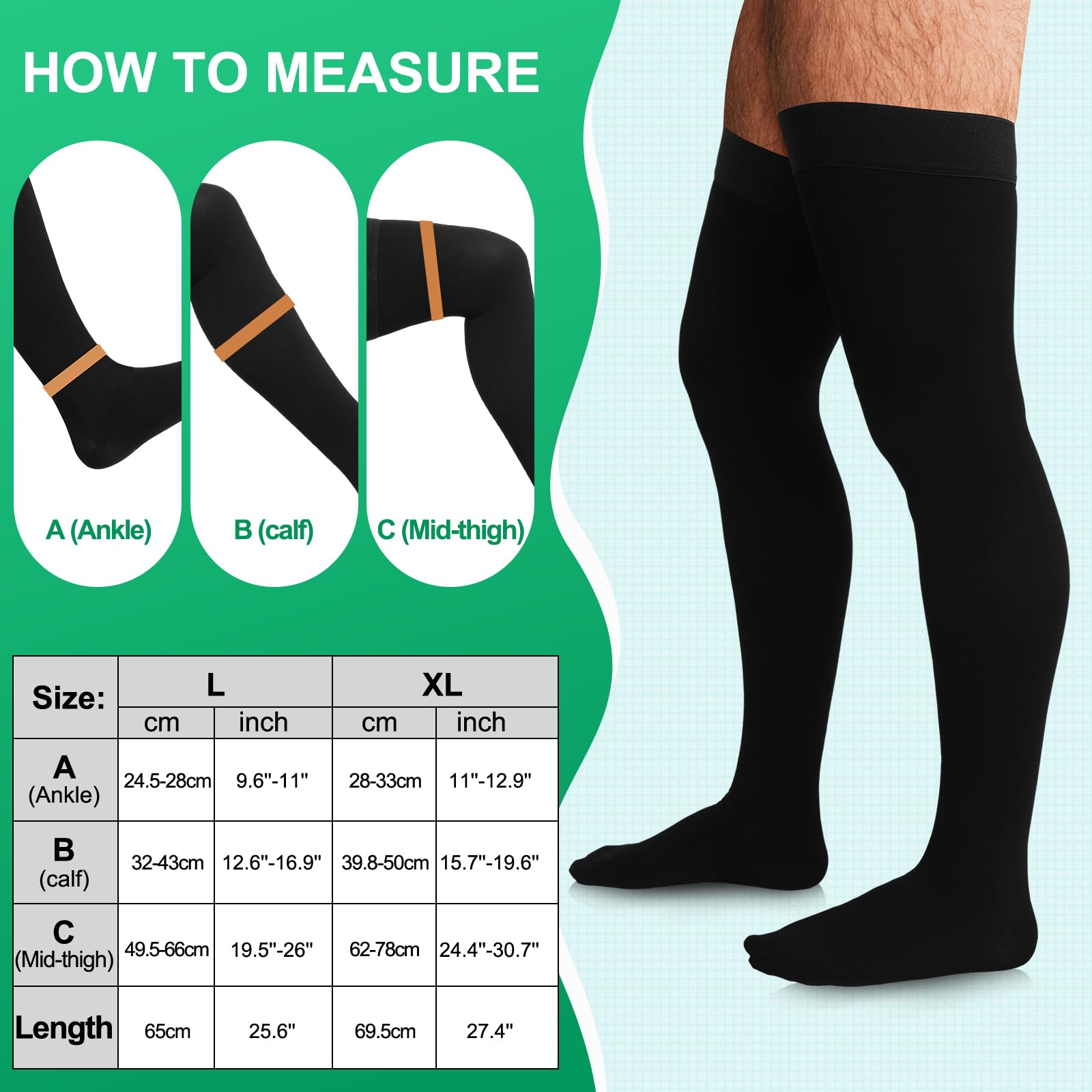 2 Pares de Calcetines de Compresión hasta El Muslo para Hombres y Mujeres Medias de Compresión Extra Firmes de 30-40 mmhg Calcetines Compresivas hasta El Muslo con Punta Cerrada para Edema