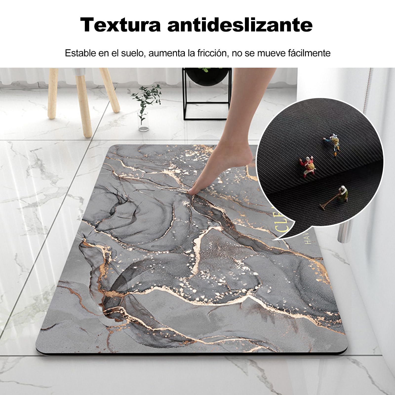 Ergocar Alfombra de Baño de Rápida Absorción del Agua, Alfombrilla de Baño Antideslizantes, Resistente al Desgaste Alfombra de Baño, para Dormitorio Salón Cocina(Patrón de Mármol)