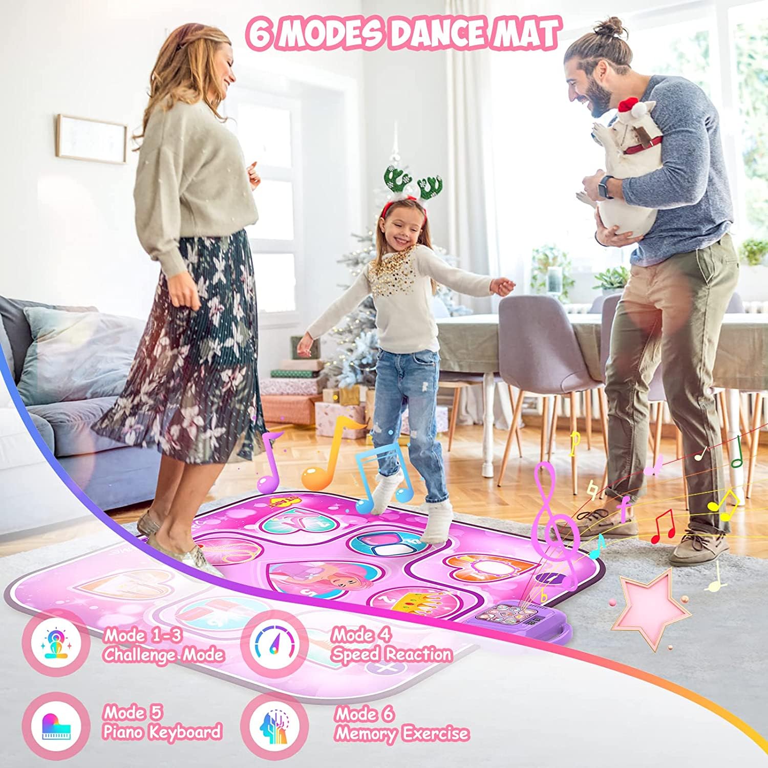 Tappetino da Ballo per 3-12 anni Tappetini da Ballo Musicale per Bambini Tappeto da Ballo con Luci LED 6 Modalità di Gioco Musica Incorporata Regalo di Compleanno di Natale per Bambini e Bambina