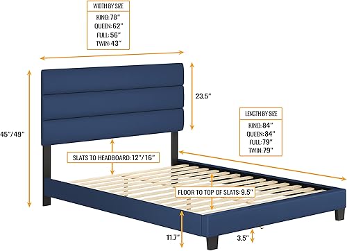 Miniatura 2 de Boyd Sleep Marco de cama tapizado de tela de piel sintética Piamonte con cabecera ajustable, soporte de listones de madera fuerte sin ruido, no