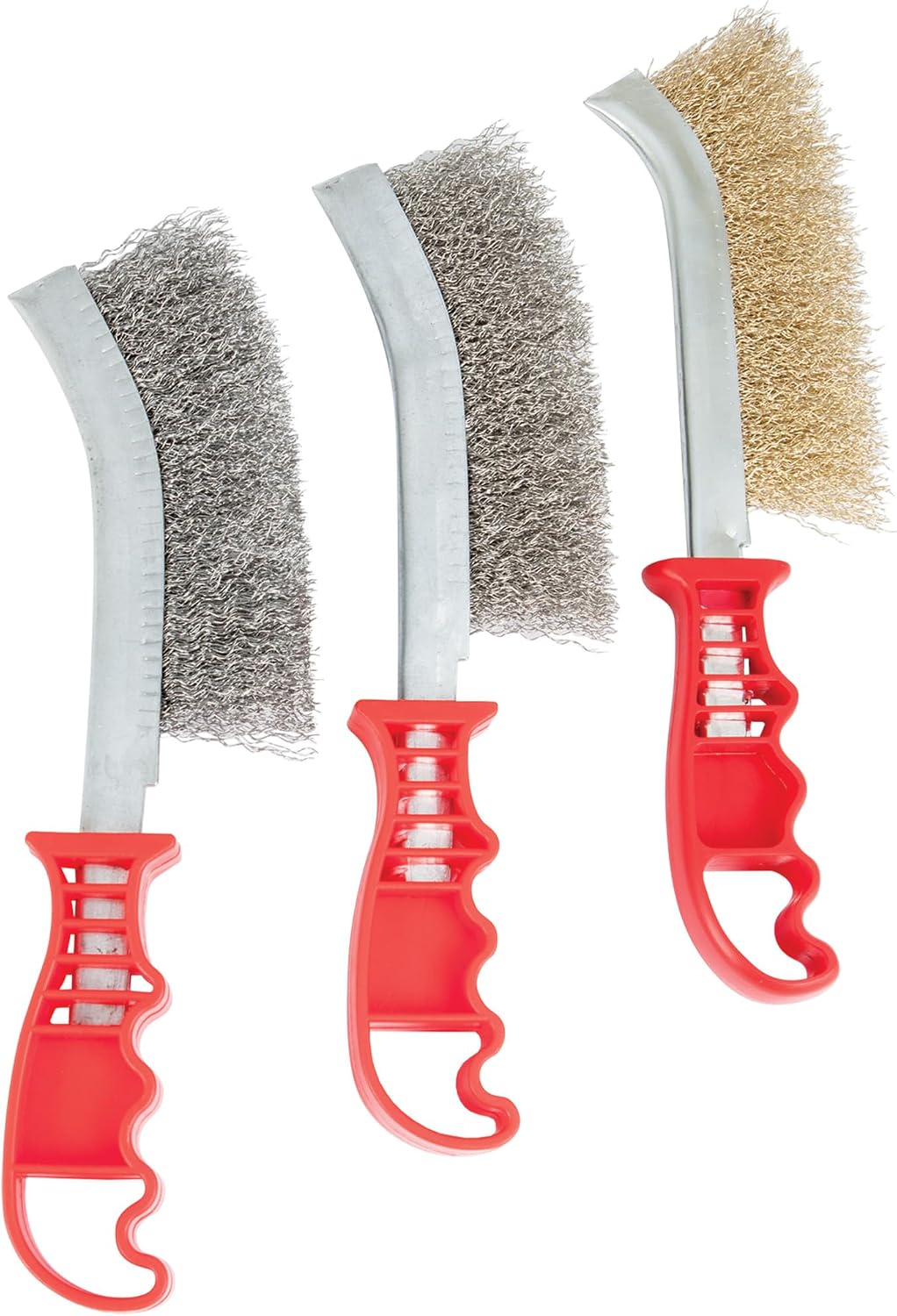Performance Tool W4990 3pc Hand Brush Set Stainless Steel, Galvanized and Brass Wire Brush for Cleaning Welding Slag and Rust