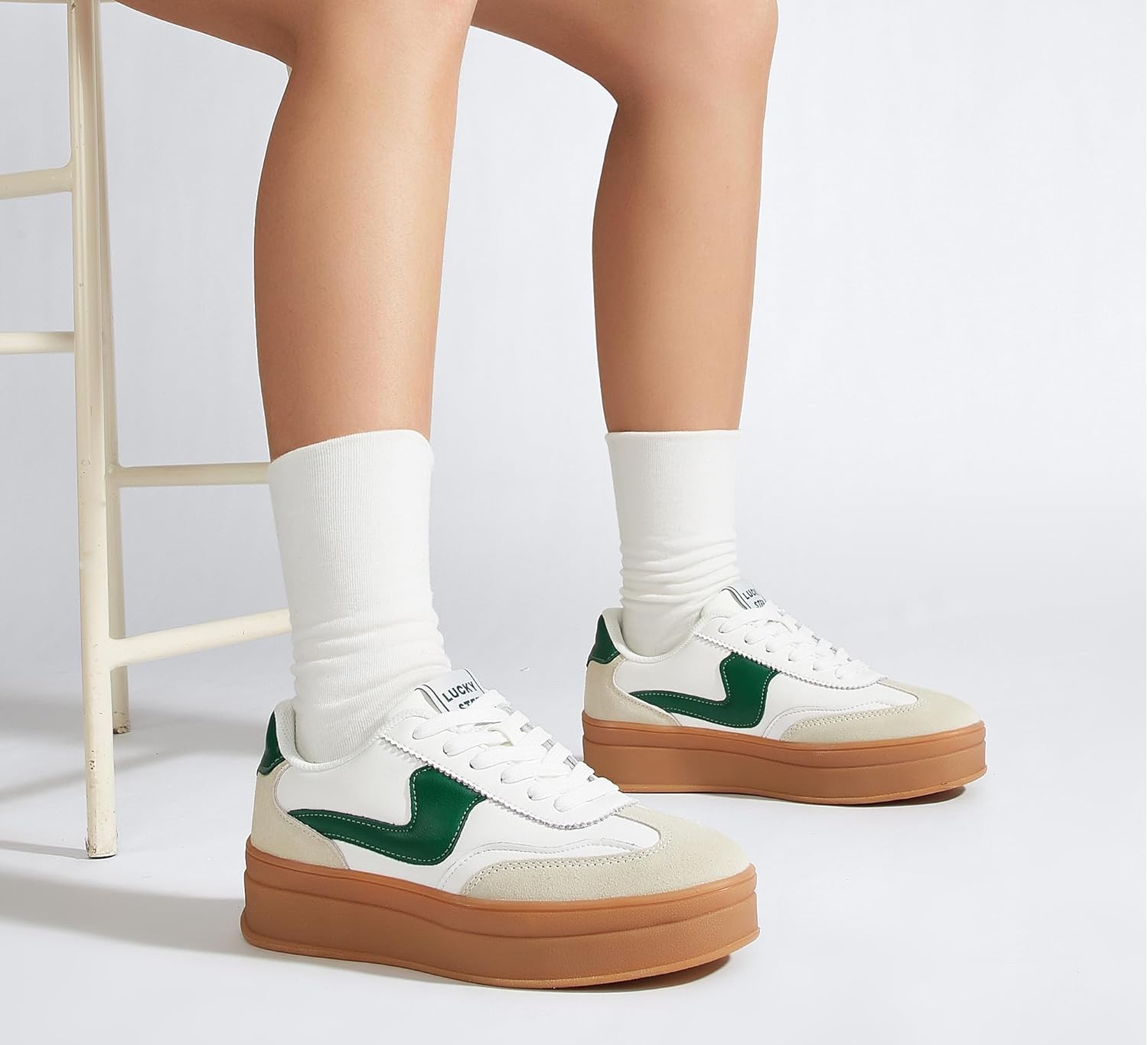 LUCKY STEP Women's Platform Fashion Sneakers Thick Sole Suede Faux Leather Classic Rubber Gum Sole Low Top Casual Walking Shoes - Image 3