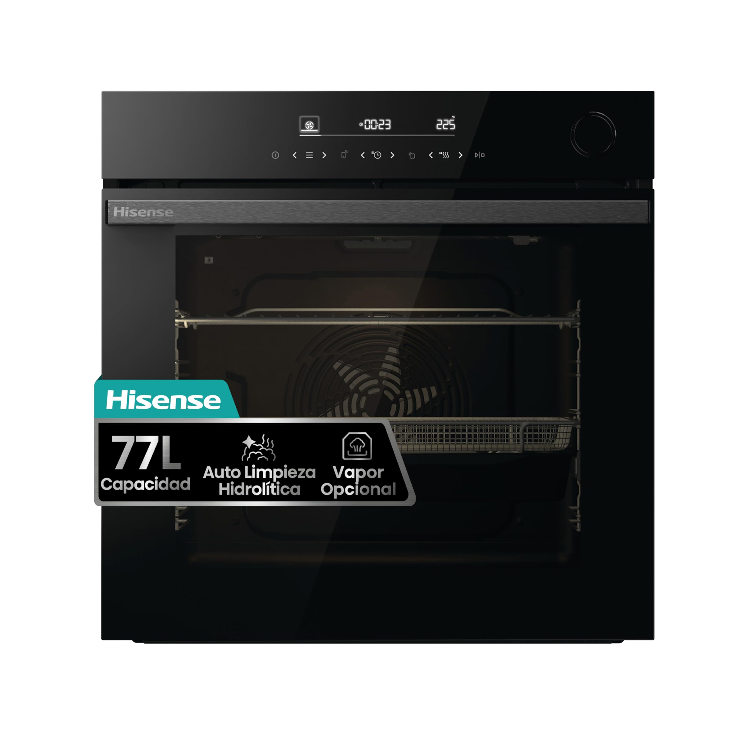 Hisense BSA66346ADBGWIFI- Horno, Even Bake 77L, Cocción Vapor, Limpieza a Vapor, Cocción Simultánea x5, Modo Air Fry, Esmalte Fácil Limpieza, Modo Grill, Eficiencia Energética A+