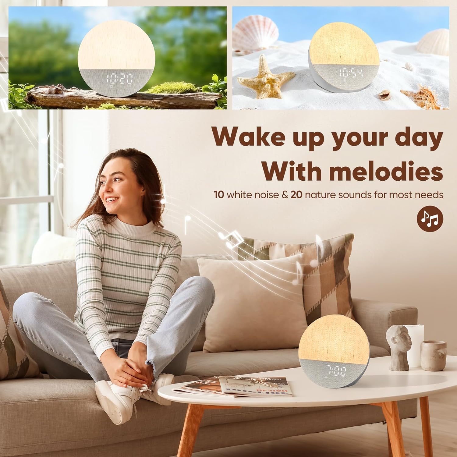 Stillstorm Hatch Alarm Clock, Fabric Dimmable Night Light for Heavy Sleepers, Sunrise Wake Up Light, White Noise Machine for Baby, Dual Alarm Function 30 Sleep Sounds, with 17 Light Effects