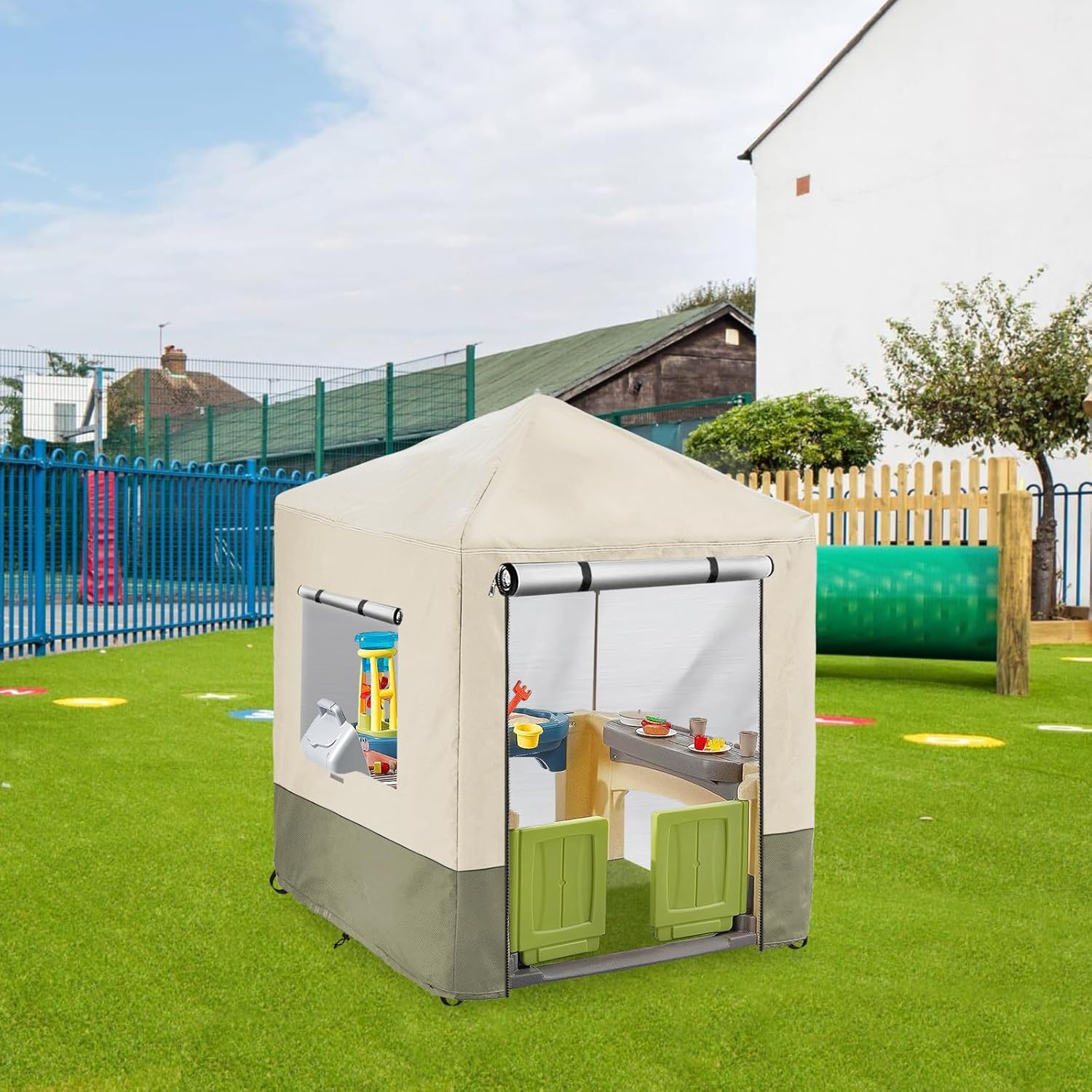 Outdoor Kids Playhouse Cover,600D Heavy Duty Waterproof Play House Covers,56" W x 56" D x 60" H,Suitable for All Around Playtime Patio with Canopy Playset -Beige