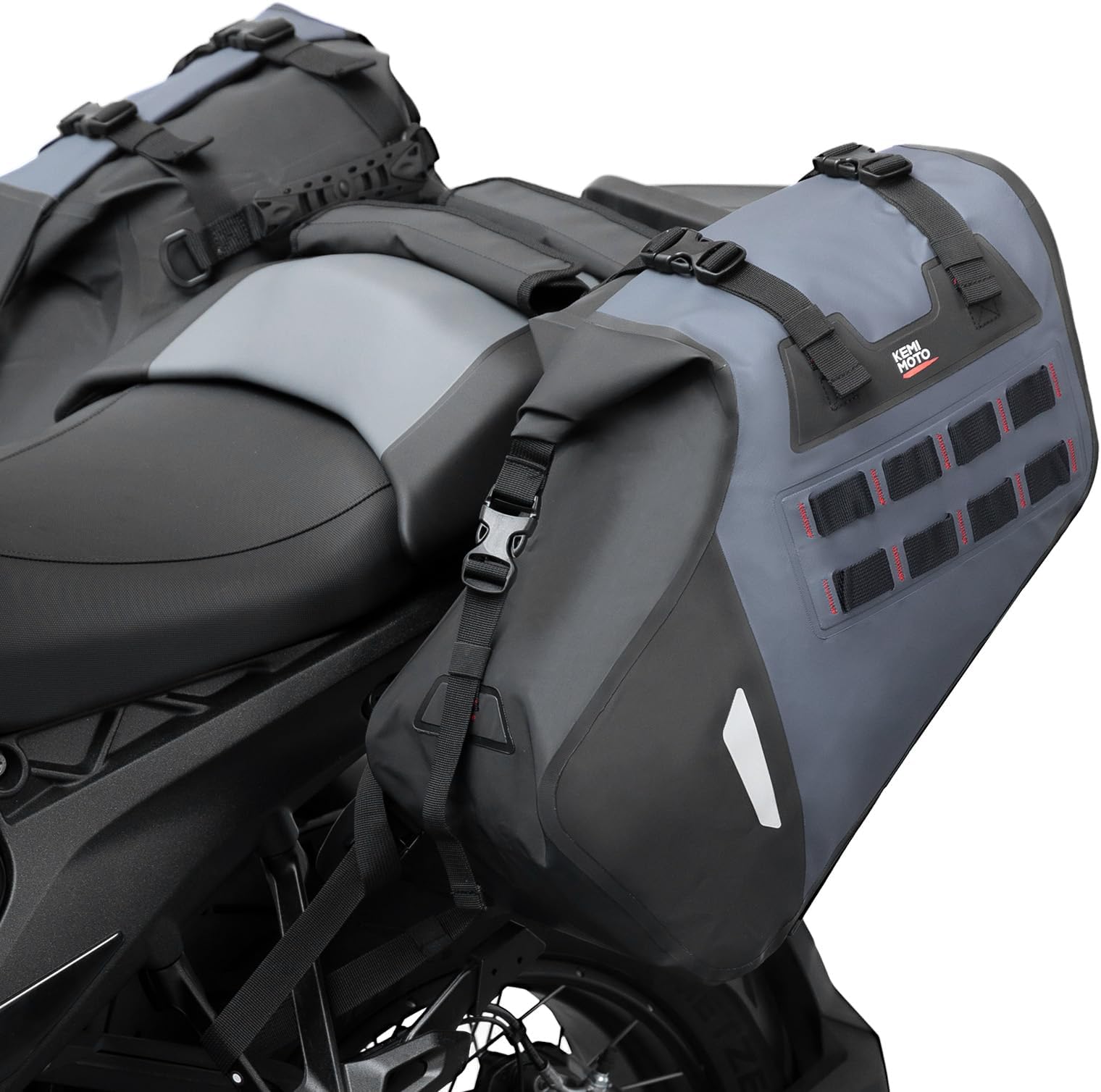 KEMIMOTO Motorcycle Saddlebags 30L(15L*2) PVC Waterproof Side Tail Bag Motorbike Panniers for Adventure Sport Bike Rackless Saddle Bags