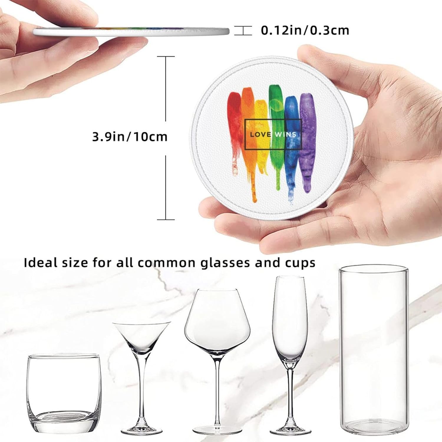 6 Pcs LGBT Gay Pride Coasters with Holder Rainbow Round Coasters Drink for Kitchen Dining Home Table Decor