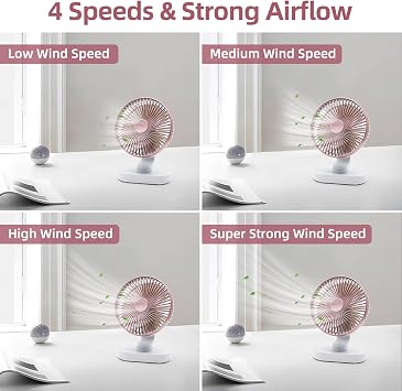 Small Oscillating Fan for Bedroom, 4000mAh Battery Powered Rechargeable Fan, 90 Vertical Manual and 120 Oscillating Desk Fan, 4 Speeds Air Circulator Fans, Quiet Table Fans for Home Office Travel