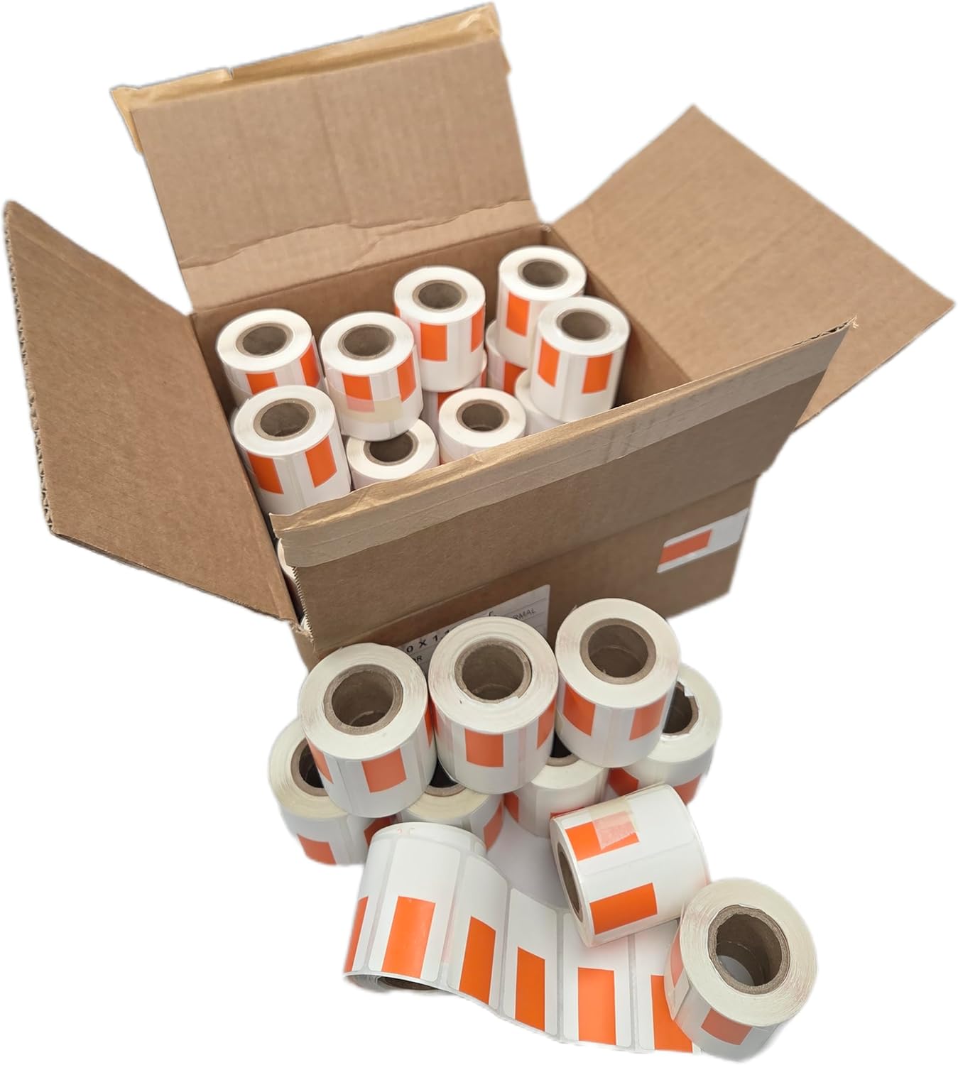 Direct Thermal Mobile Printer Label Roll 2" x 1.125" Orange Right Center 1" inch Core Polypropylene Perforated 275 Labels Per Roll (32 Rolls/Box)