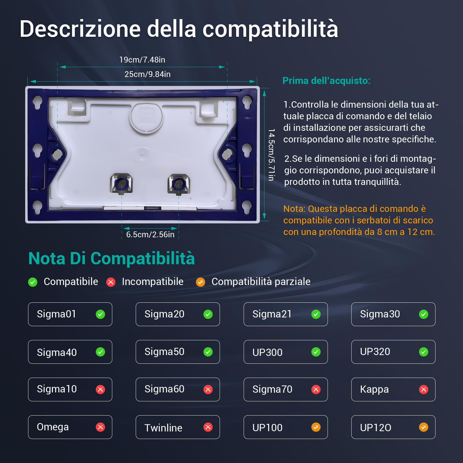 Empyreal piastra di Ricambio per Pannello Frontale del Cassetta del WC, con Set di Aste di Scarico e Telaio di Fissaggio, Per Geberit Sigma 20 Serie 115.882, Doppio Scarico, 1 Pezzo (Nero)