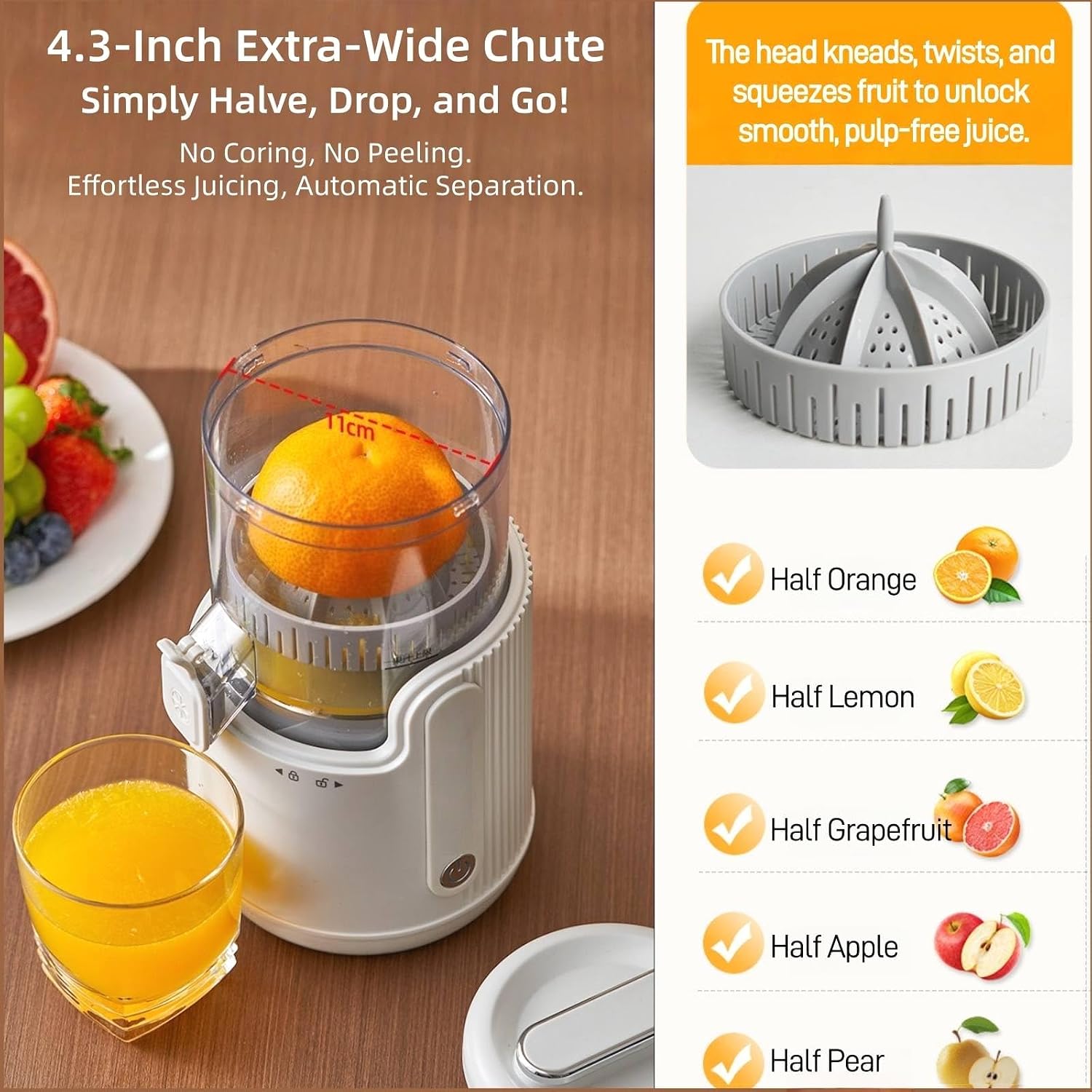Portable USB Rechargeable Electric Citrus Juicer with One-Touch Operation, Cordless Lemon and Orange Squeezer for Kitchen, Travel, Camping