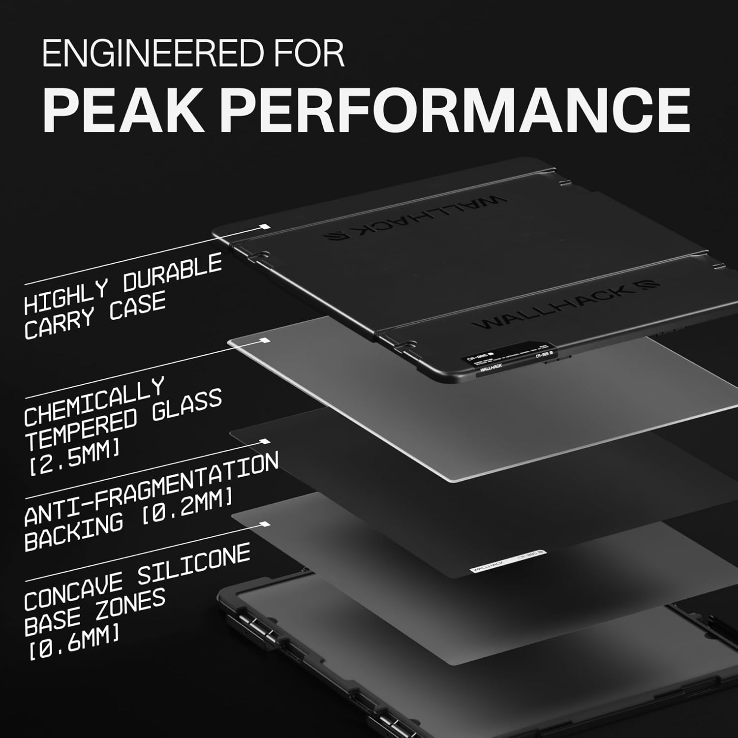 Wallhack CR-005 Glass Mouse Pad 17.3" × 20", Esport Gaming Mousepad Control Surface, Ultra-Smooth Glasspad with Silicone Backing, 2.5mm Slim Tempered Glass for PC Desk Setup with Carry Case | Black