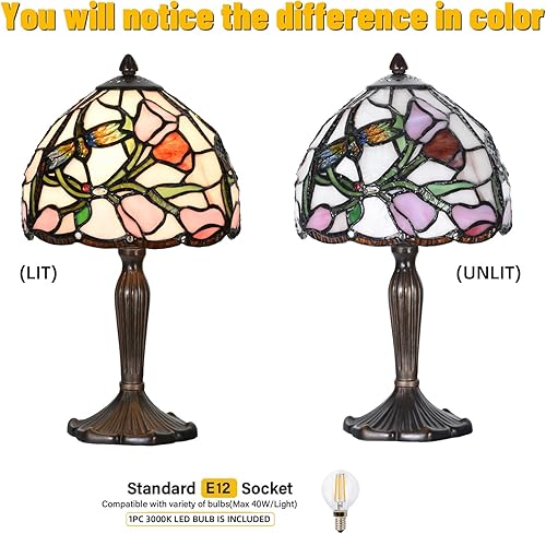 Miniatura 4 de Tiffany - Lámpara de mesa con diseño de tulipanes para sala de estar, dormitorio, casa, mesita de noche, oficina en casa, decoración de acento hecha
