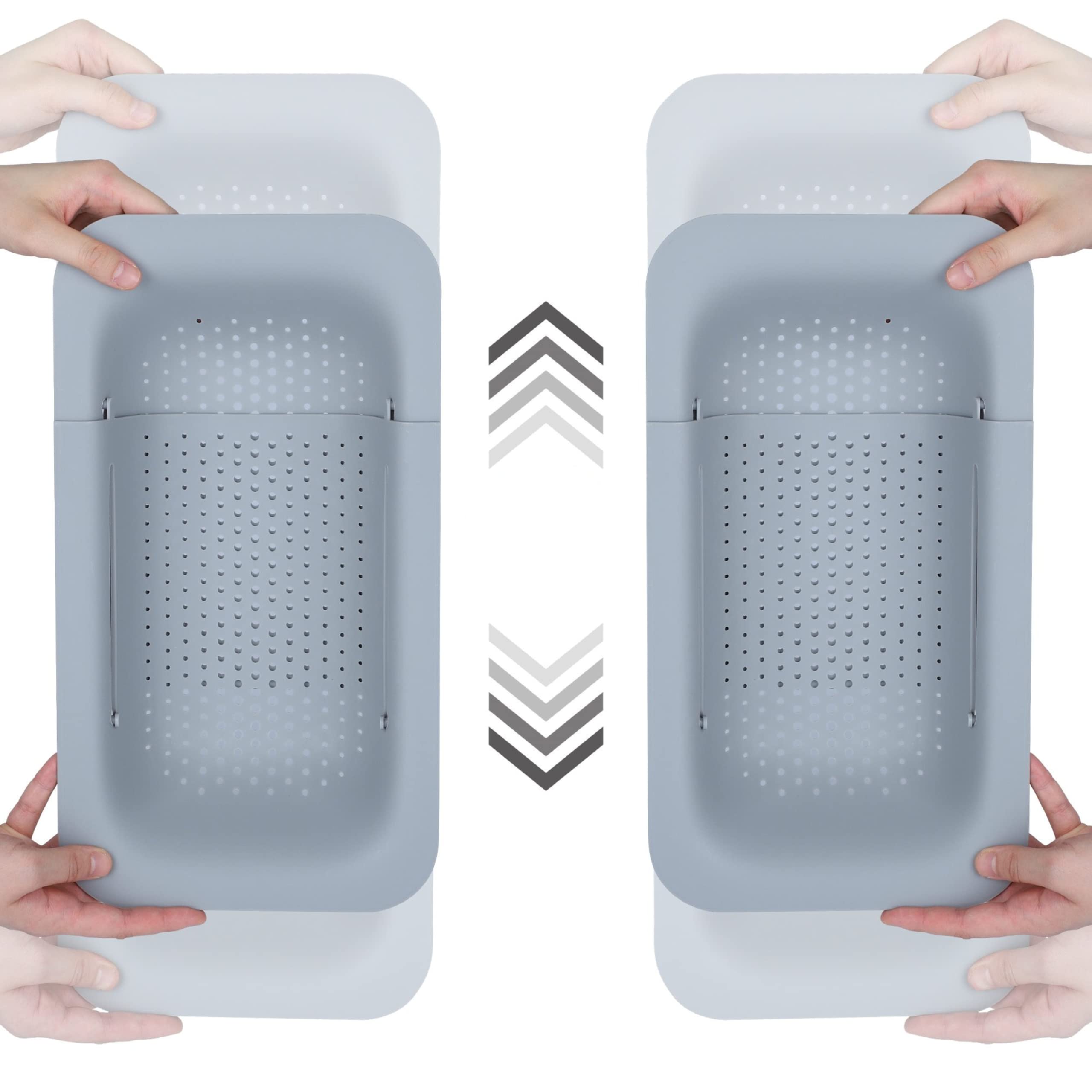 BLUE GINKGOSink Colander Baskets - Wash Vegetables and Fruits, Drain Cooked Pasta - Extendable - Kitchen Essentials (Pack of 2) (2 Grey)