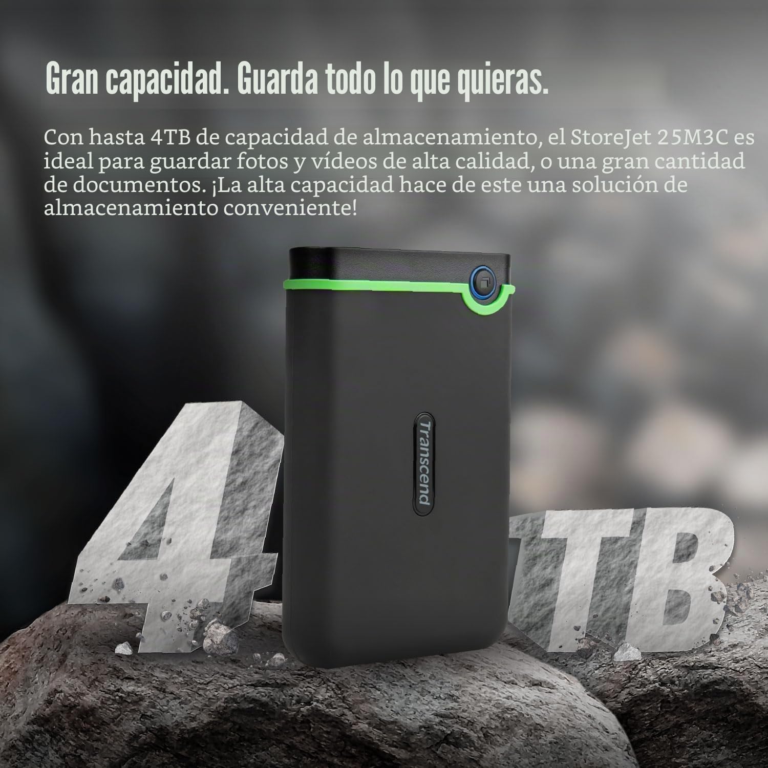 Transcend 2TB StoreJet 25M3C Disco Duro Externo Rugged de 2.5” USB Tipo-C Interfaz USB 3.1 Gen 1 Gris Hierro TS2TSJ25M3C