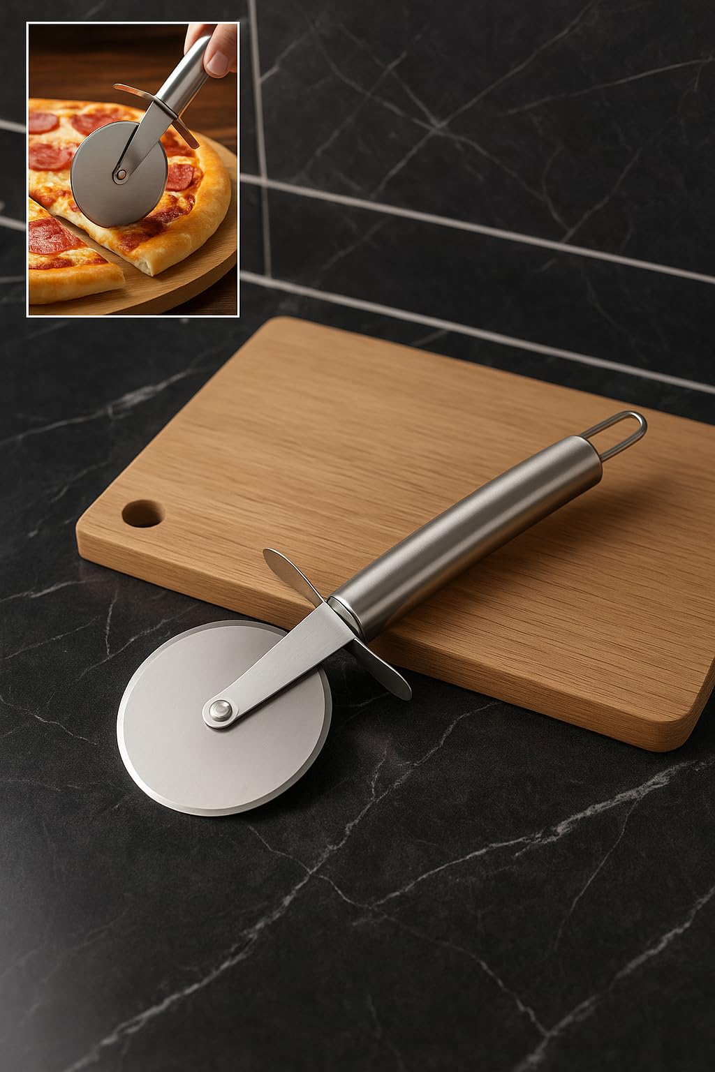 Paslanmaz Çelik Pizza Hamur Mantı Börek Kesme Ruleti | Pratik Pizza Kesici Dilimleyici Rulet