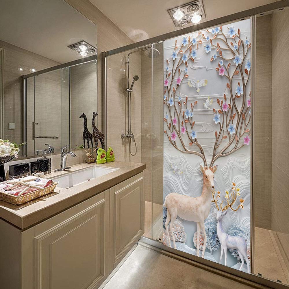 Autocollants de porte wapiti fleurs en relief 88x200cm, vinyle imperméable