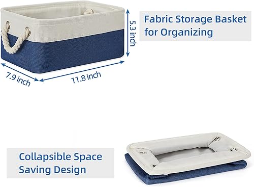 Vista 21 de Temary Canastas de almacenamiento pequeñas de tela para armario, paquete de 6 cajas de almacenamiento decorativas con asas de cuerda para organizar