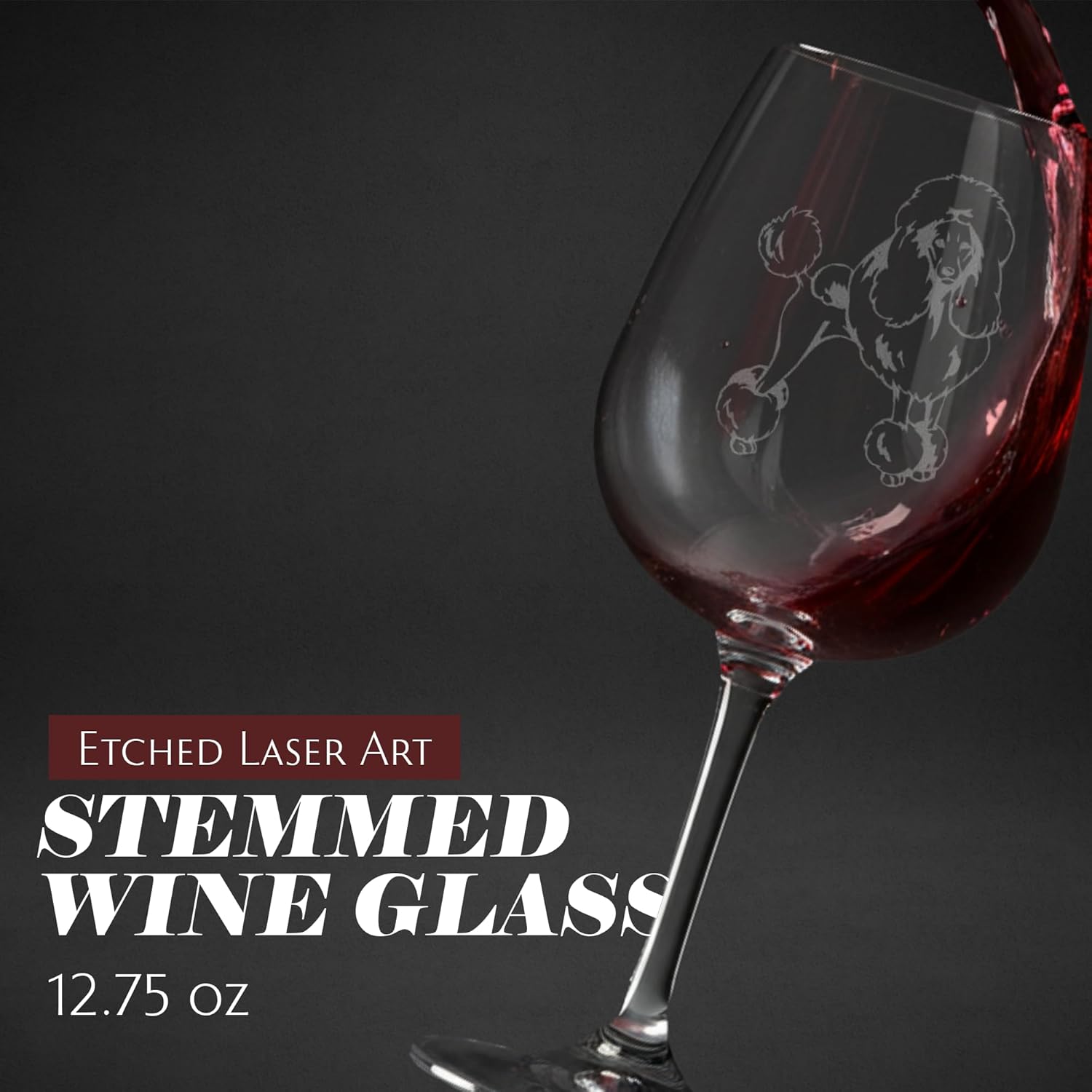 Poodle Dog Themed Etched 12.75oz Wine Glass