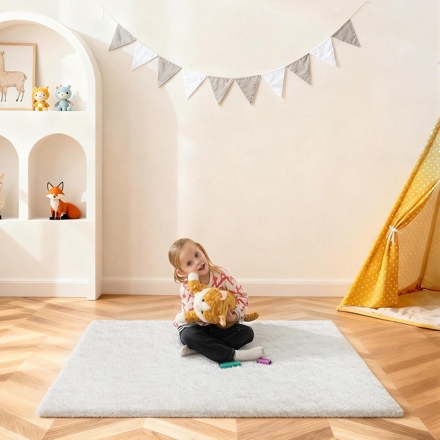 Cream White Rugs for Bedroom, 3x5 Fluffy Area Rugs for Living Room, Small Fuzzy Shag Soft Non-Slip Carpet for Kids Girls and Boys Nursery Dorm Indoor Room Home Decor (3ft X 5ft, Cream White)