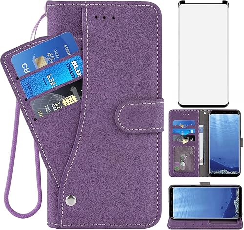 Miniatura 9 de Asuwish - Funda para Samsung Galaxy S9 y protector de pantalla de vidrio templado con tapa para tarjetas de crédito, soporte para teléfonos