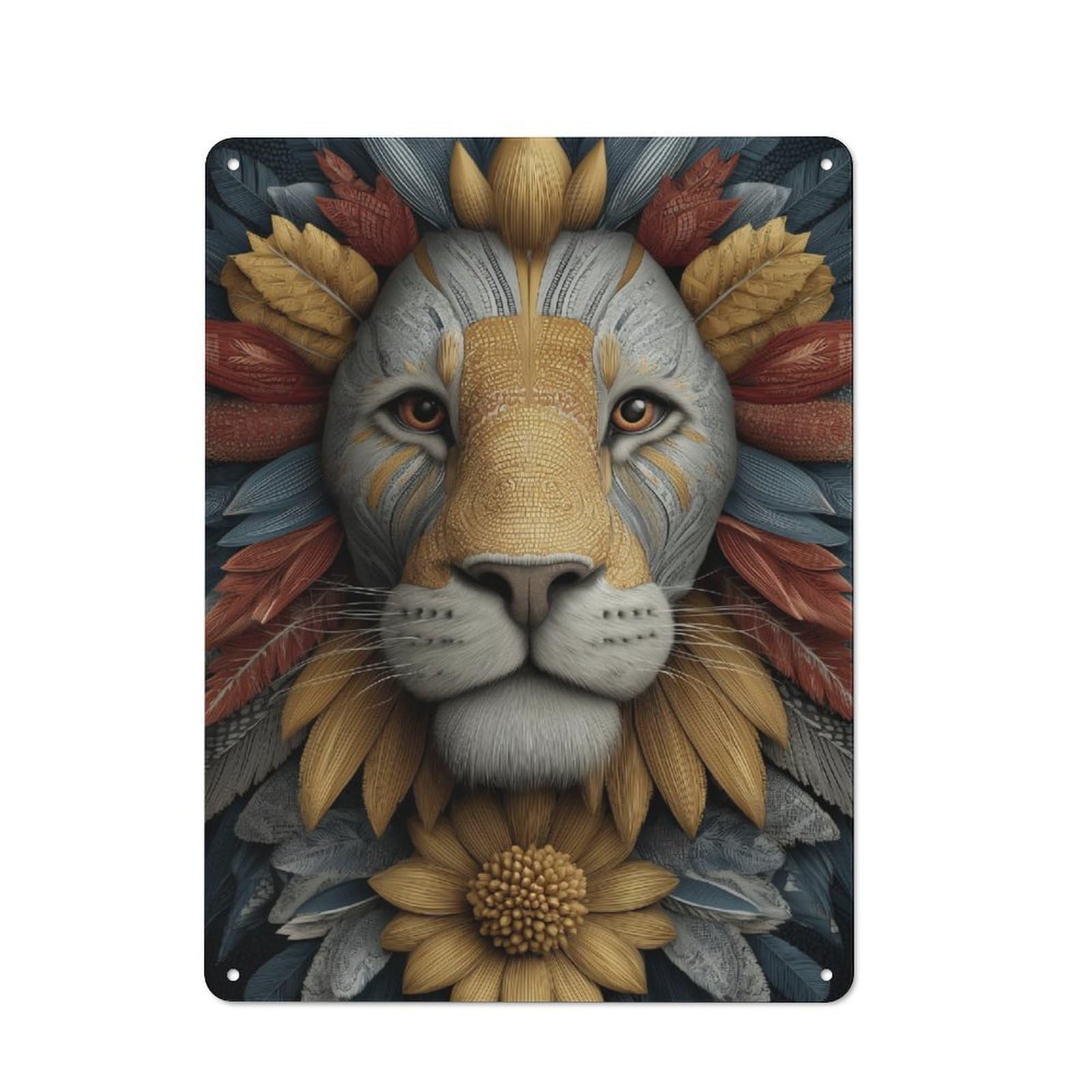Junmoney Feathered Lion Majesty Metal Wall Art Sign With Design 40X30cm, Vintage Vintage Wall Decor For Living Room, Hallway, Kitchen Or Cafe
