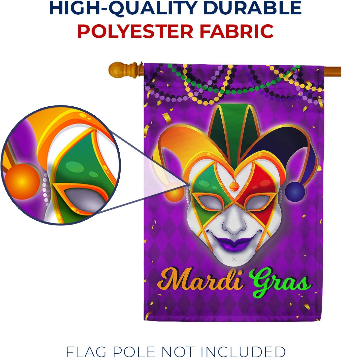 America Forever Flags Colorful Jester Mardi Gras House Flag Masquerade Masks Fleur De Lis Carnival 28 x 40 Inch Double Sided Seasonal Yard Outdoor Holiday Decorative