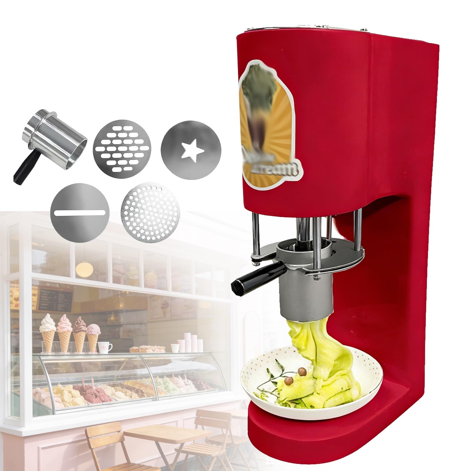 Máquina de helado en espagueti 80W, 4 moldes de acero inoxidable intercambiables, 30L/H, un solo toque, compacta para heladerías, parques y uso doméstico