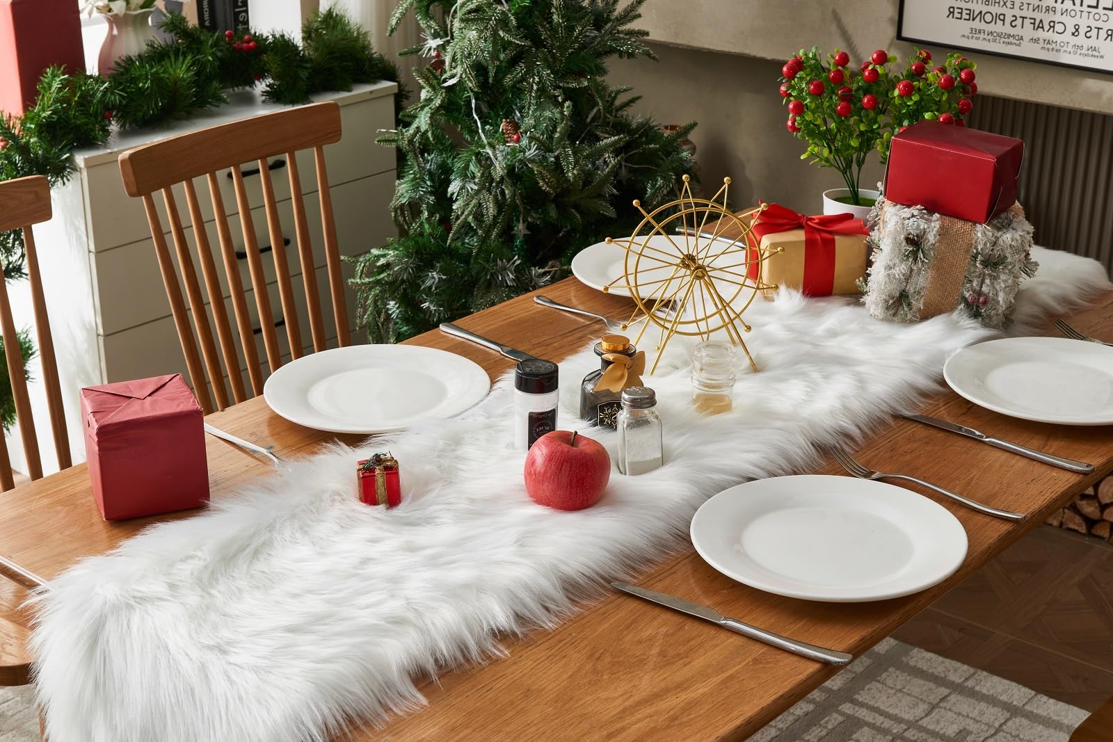 Chemin De Table Fourrure Synthétique Blanche Douce – 30x180 Cm – Décoration Noël, Mariage, Halloween, Table De Cuisine