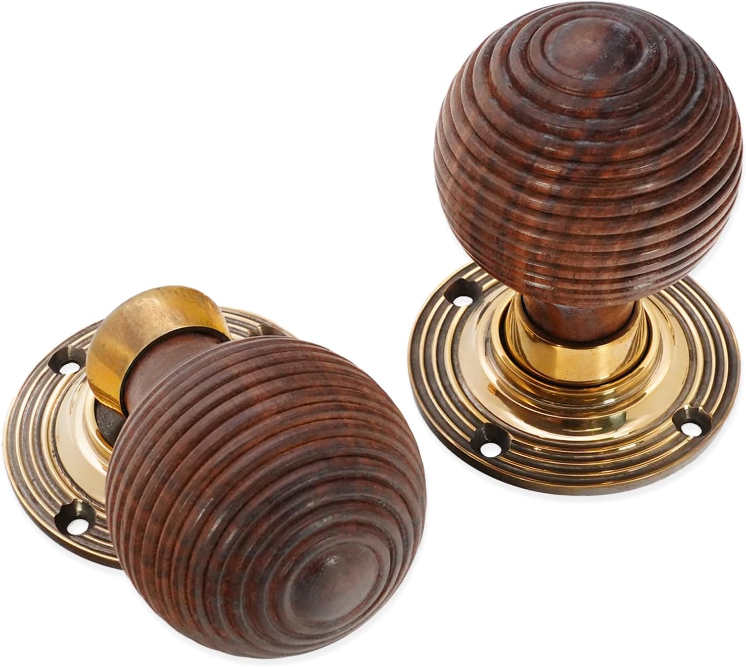 Infinity Decor Pure Ebony Wood and Rose Wood Door Knobs/Beehive Wooden Door Knob/Country Cottage Period Home Door Handles Aged Brass Finish (Rosewood Beehive)