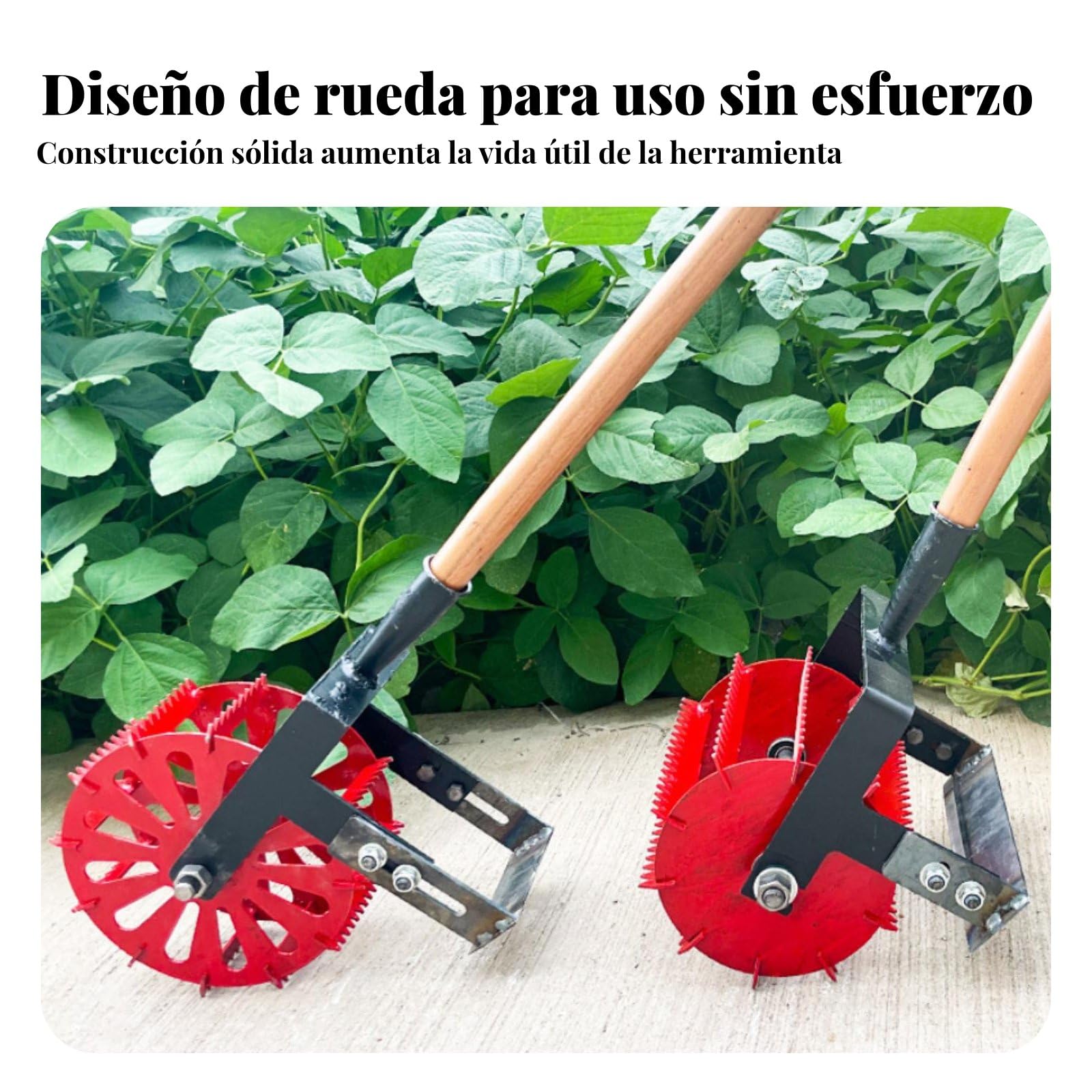 Sarcloir Roulant avec Roues Étoilées pour Jardinage Binette à Pousser en Acier Manganèse Durci Outil Désherbage Manuel pour Potager Cour et Pelouse Adapté au Travail Du Sol Extérieur, Petit