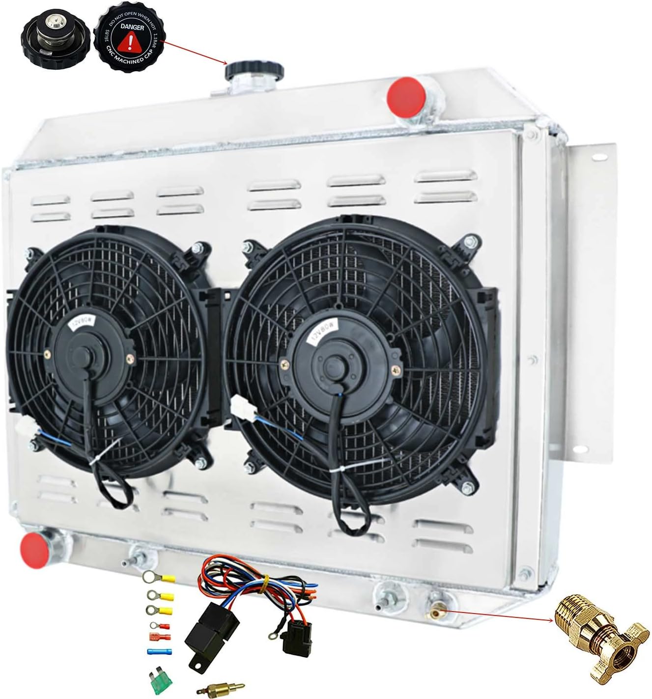 4 Row Core All Aluminium Radiator & Shroud Fan & Relay Kit For 1966-1970 1967 1968 1969 Chrysler Plymouth Dodge Monaco 7.2L V8
