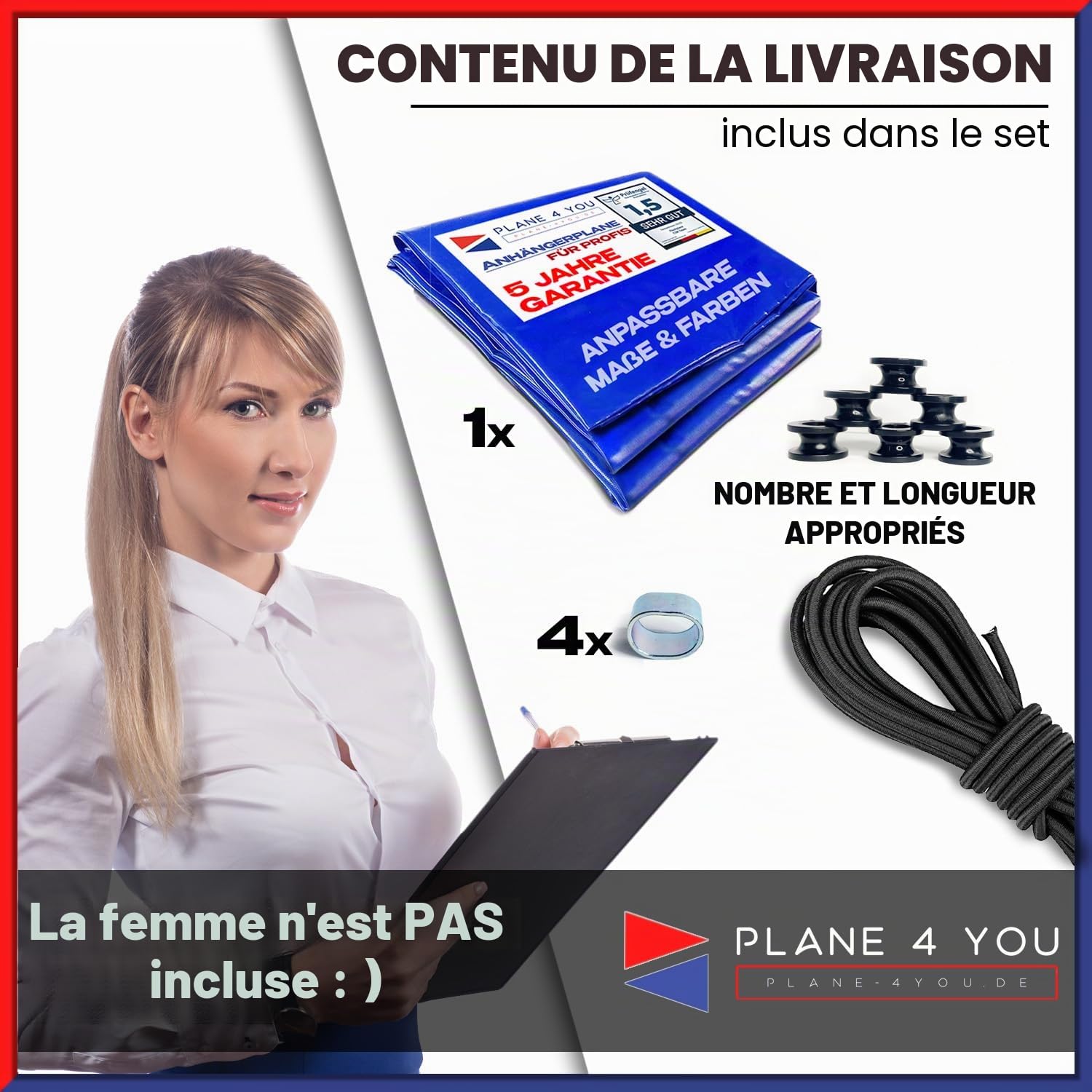 Bâche de remorque de haute qualité 257 x 133 x 20 cm pour remorque Saris avec garde-corps pour cadre H - Bâche de protection en PVC imperméable I Bâche sur mesure - Gris clair
