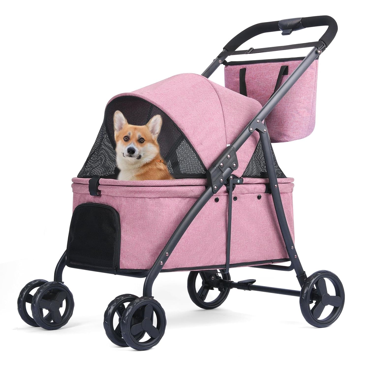 20% Larger Capacity, Dog Stroller for Large Dogs, Update pet Stroller for Medium Dogs Up to 20-66lbs, 4 Wheel All-Terrain with Canopy, Sun Shades, Storage Organizer, Waterproof Oxford (Pink)